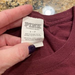 Victoria Secret VS PINK #86 Maroon with Gold Sequin Logo T-Shirt size Small